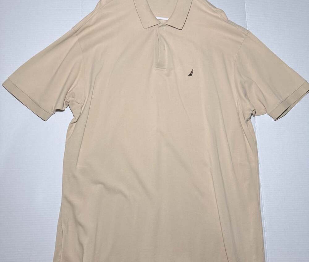 Nautica Men's XL Polo Shirt Tan Short Sleeve Y2K Retro Preppy Short Sleeve